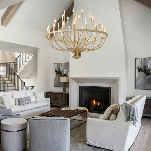 36-Light Gold Industrial Iron Candle Chandelier - lifestyle photo