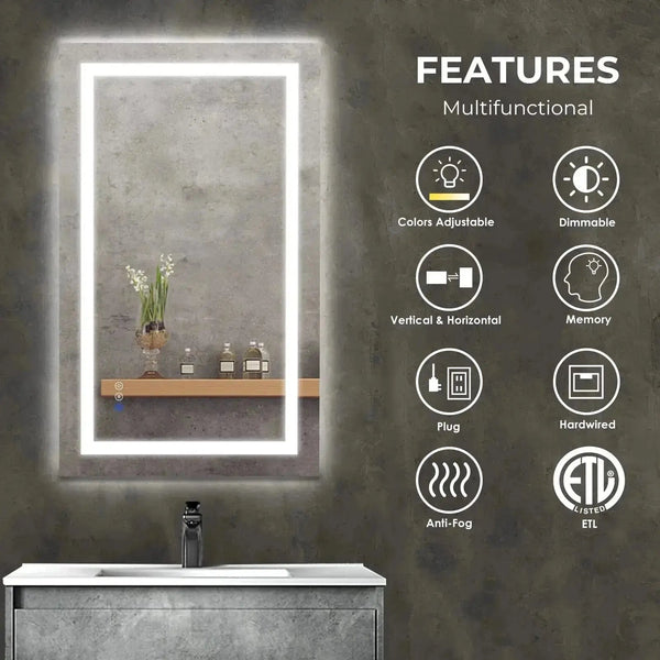 24 x 32  Inch Center Glow LED Bathroom Mirror