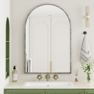 Arched Silver Wall Mirror with Tempered Glass Metal Frame - lifestyle photo