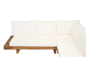Outdoor 4pc Acacia Wood Sectional Patio Sofa Set - in use