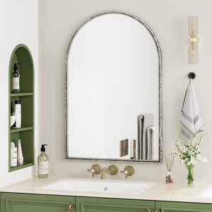 Arched Silver Wall Mirror with Tempered Glass Metal Frame - detail view