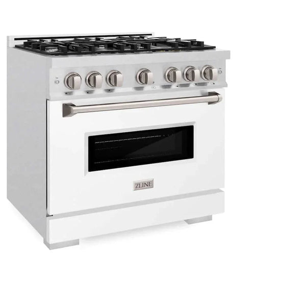 ZLINE 36'Classic Gas Range, Convection Gas Oven, DuraSnow® Stainless Steel, White Matte Door CGRS-WM-36 - side view
