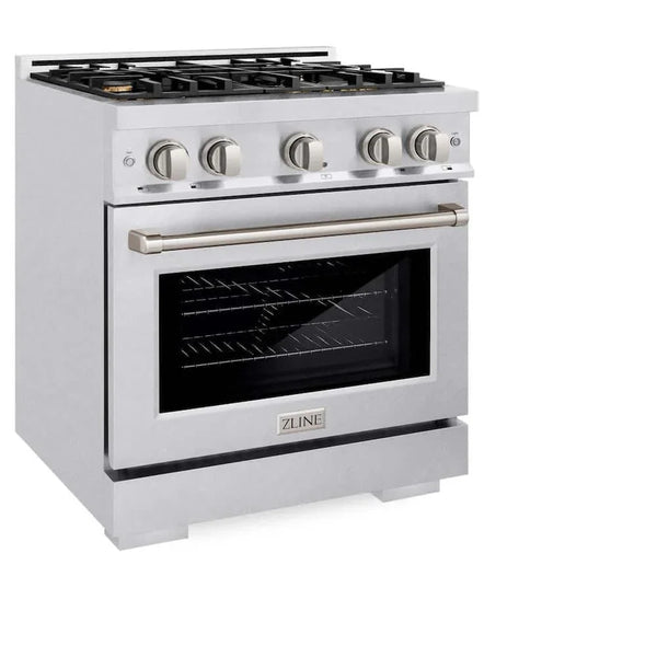 ZLINE 30' Select Dual Fuel Range Gas Cooktop Electric Convection Oven DuraSnow® Stainless Steel Brass Burners HDRS-BR-30 - side view