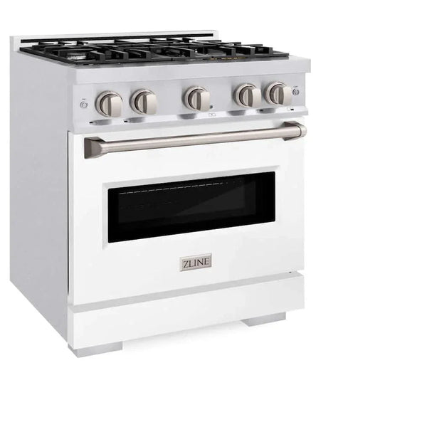 ZLINE 30'Classic Gas Range, Convection Gas Oven, DuraSnow® Stainless Steel, White Matte Door CGRS-WM-30 - side view