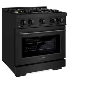 ZLINE 30' Select Dual Fuel Range Gas Cooktop Electric Convection Oven Black Stainless Steel Brass Burners HDRB-BR-30 - side view