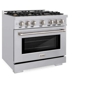 ZLINE 36' Select Dual Fuel Range Gas Cooktop Electric Convection Oven Stainless Steel Brass Burners HDR-BR-36 - side view
