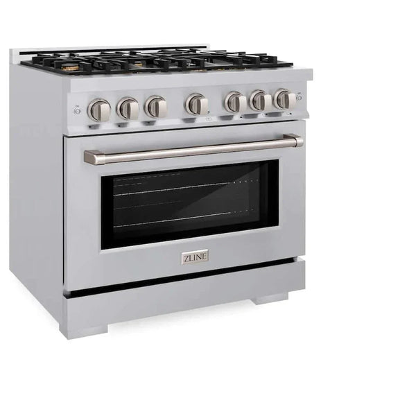 ZLINE 36' Select Dual Fuel Range Gas Cooktop Electric Convection Oven Stainless Steel Brass Burners HDR-BR-36 - side view