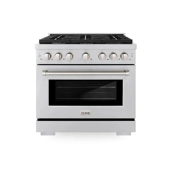 ZLINE 36'Paramount Dual Fuel Range Stainless Steel, Brass Burner, SDR-BR-36 - side view