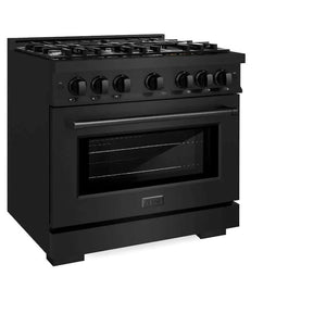 ZLINE 36' Select Dual Fuel Range Gas Cooktop Electric Convection Oven Black Stainless Steel HDRB-36 - side view