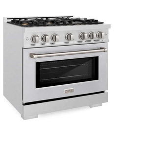 ZLINE 36' Select Dual Fuel Range Gas Cooktop Electric Convection Oven DuraSnow® Stainless Steel Brass Burners HDRS-BR-36 - side view