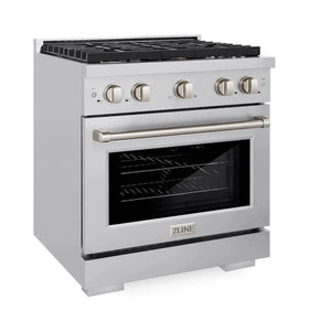 ZLINE 30'Paramount Dual Fuel Range Stainless Steel, Brass Burner, SDR-BR-30 - side view
