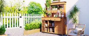 TOPMAX 65.7'' Tall Garden Potting Bench Table with Hutch - view 19