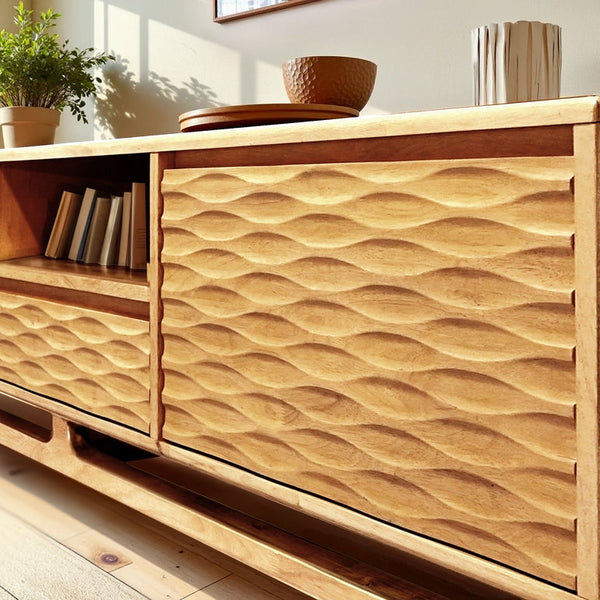 Elara Solid Wood TV Stand - lifestyle photo