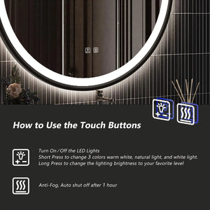 4 in 1 Blacklit Framed Round LED Bathroom Mirror