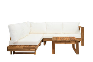 Outdoor 4pc Acacia Wood Sectional Patio Sofa Set - dimensions