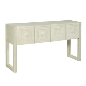 Geometric Carved Console Table with 3 Soft-Close Drawers - in use