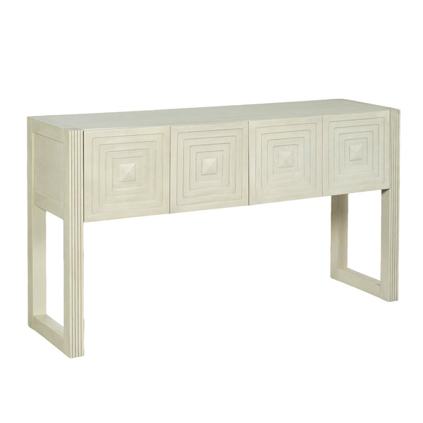 Geometric Carved Console Table with 3 Soft-Close Drawers - in use