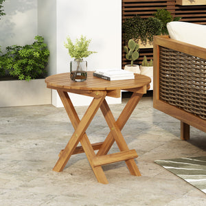Patio Conversation Set with Foldable Acacia Wood Side Table and Cushions - dimensions