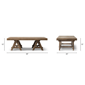 Hawthorne 48' Solid Reclaimed Elm Rectangular Trestle Coffee Table, Heritage Medium-Dark Brown - view 11