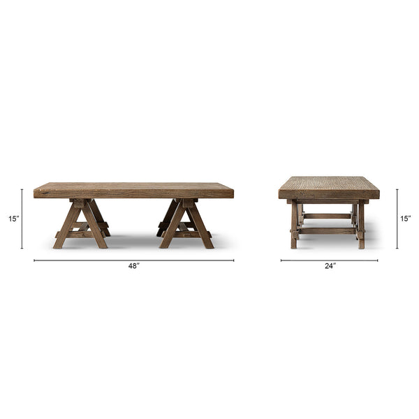 Hawthorne 48' Solid Reclaimed Elm Rectangular Trestle Coffee Table, Heritage Medium-Dark Brown - view 11