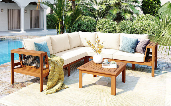 Kennedy 4 Piece Outdoor Acacia Wood Sofa Set with Coffee Table - dimensions