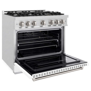 ZLINE 36'Classic Gas Range, Convection Gas Oven, DuraSnow® Stainless Steel, White Matte Door CGRS-WM-36 - detail view
