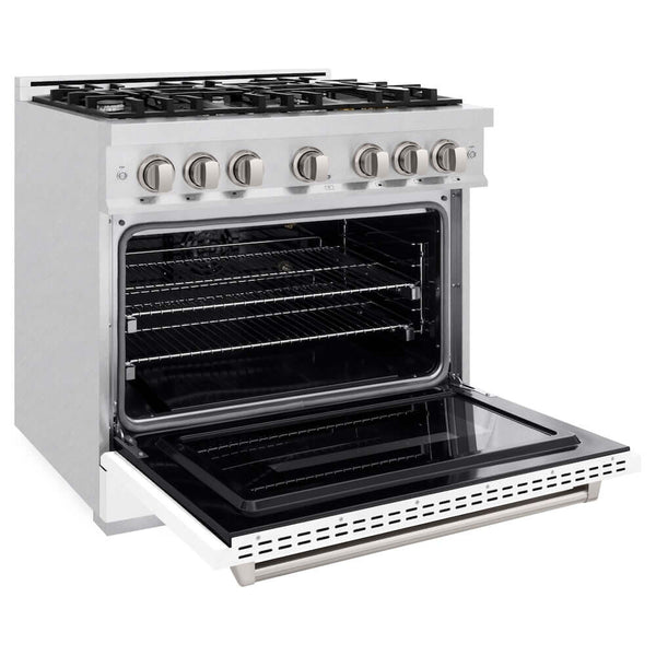 ZLINE 36'Classic Gas Range, Convection Gas Oven, DuraSnow® Stainless Steel, White Matte Door CGRS-WM-36 - detail view