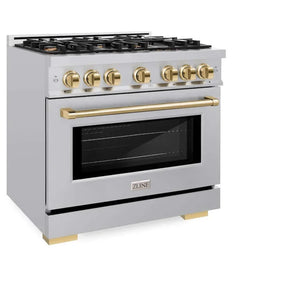 ZLINE 36' Select Gas Range Convection Gas Oven Stainless Steel Gold HGRZ-36-G - detail view