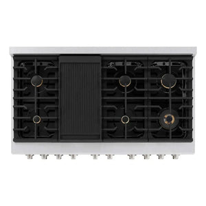 ZLINE 48'Gas Range, Convection Gas Oven , DuraSnow® Brass Burners, SGRS-BR-48 - detail view
