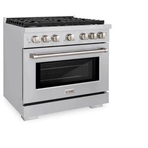 ZLINE 36'Paramount Dual Fuel Range Stainless Steel, Brass Burner, SDR-BR-36 - detail view