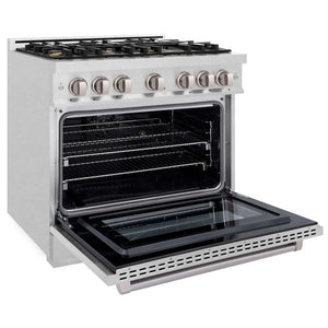 ZLINE 36' Select Dual Fuel Range Gas Cooktop Electric Convection Oven DuraSnow® Stainless Steel Brass Burners HDRS-BR-36 - detail view
