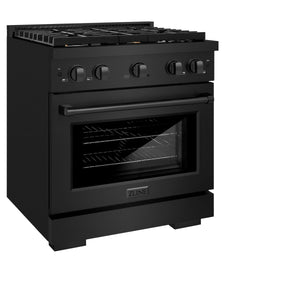 ZLINE 30'Paramount Dual Fuel Range Black Stainless Steel, Brass Burners SDRB-BR-30 - detail view
