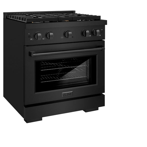 ZLINE 30'Paramount Dual Fuel Range Black Stainless Steel, Brass Burners SDRB-BR-30 - detail view