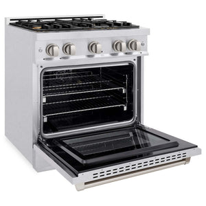 ZLINE 30' Select Dual Fuel Range Gas Cooktop Electric Convection Oven DuraSnow® Stainless Steel Brass Burners HDRS-BR-30 - detail view