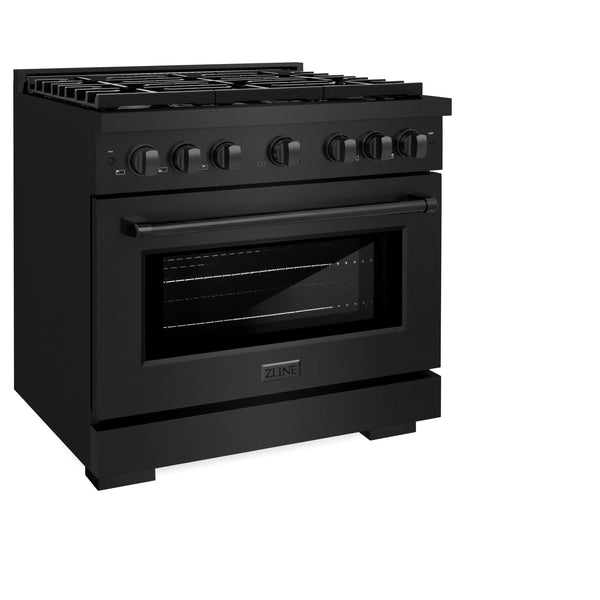ZLINE 36'Paramount Dual Fuel Range Black Stainless Steel, Brass Burners SDRB-BR-36 - detail view