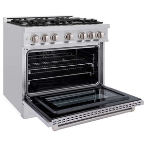 ZLINE 36' Select Dual Fuel Range Gas Cooktop Electric Convection Oven Stainless Steel HDR36 - detail view