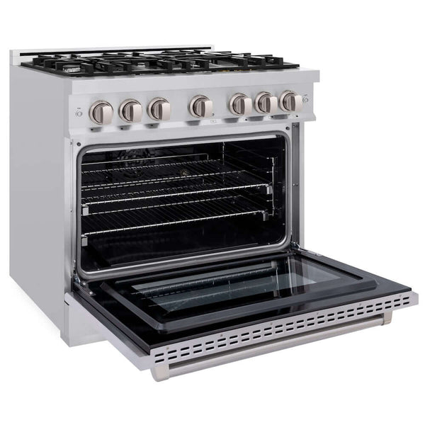 ZLINE 36' Select Dual Fuel Range Gas Cooktop Electric Convection Oven Stainless Steel HDR36 - detail view