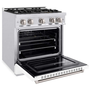 ZLINE 30'Classic Gas Range, Convection Gas Oven, DuraSnow® Stainless Steel, White Matte Door CGRS-WM-30 - detail view
