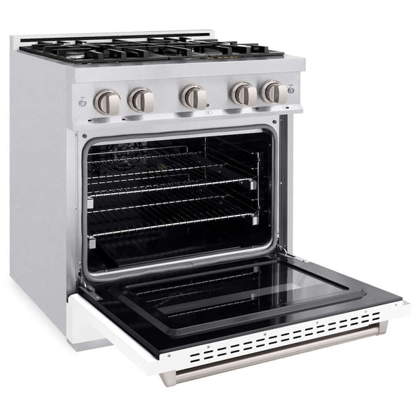 ZLINE 30'Classic Gas Range, Convection Gas Oven, DuraSnow® Stainless Steel, White Matte Door CGRS-WM-30 - detail view