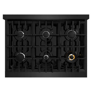 ZLINE 36' Select Dual Fuel Range Gas Cooktop Electric Convection Oven Black Stainless Steel HDRB-36 - detail view