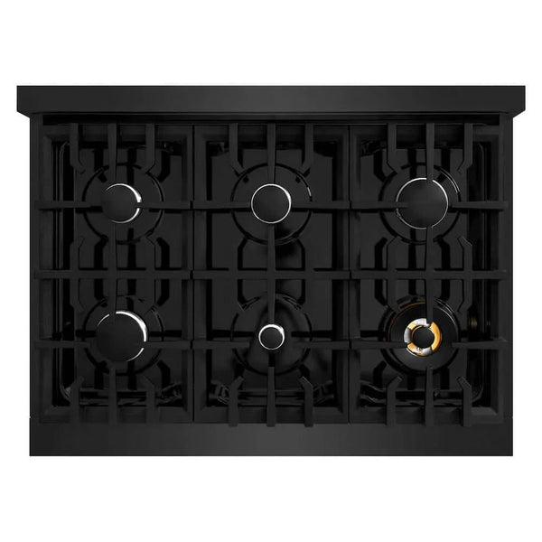 ZLINE 36' Select Dual Fuel Range Gas Cooktop Electric Convection Oven Black Stainless Steel HDRB-36 - detail view