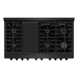 ZLINE 48'Paramount Dual Fuel Range Black Stainless Steel, Brass Burners SDRB-BR-48 - detail view