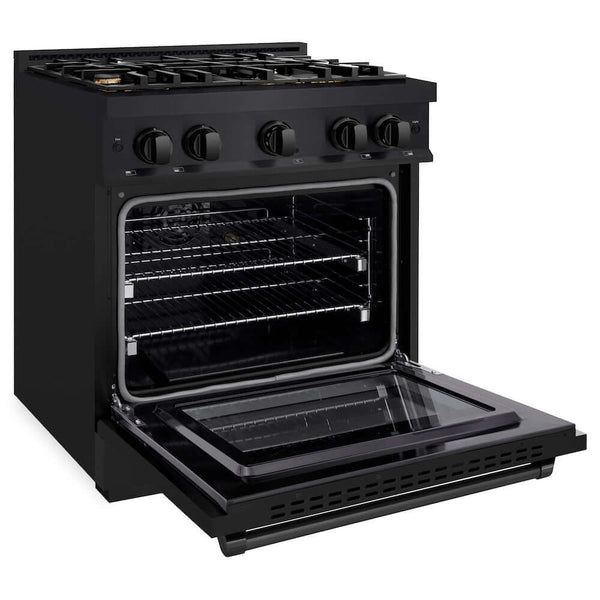 ZLINE 30' Select Dual Fuel Range Gas Cooktop Electric Convection Oven Black Stainless Steel Brass Burners HDRB-BR-30 - detail view