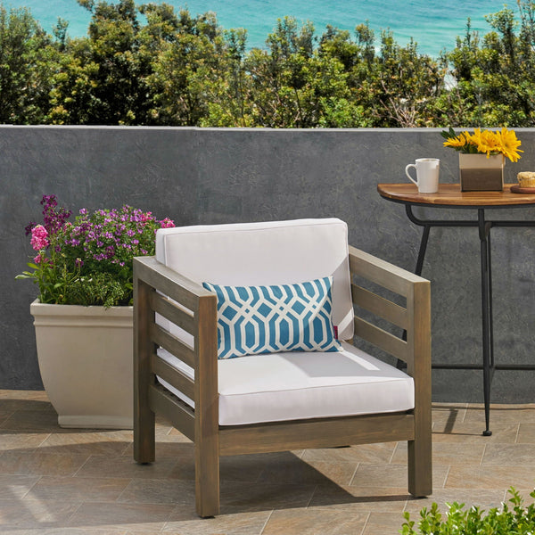 Outdoor Acacia Wood Patio Chair With Fabric Cushion - alternate view