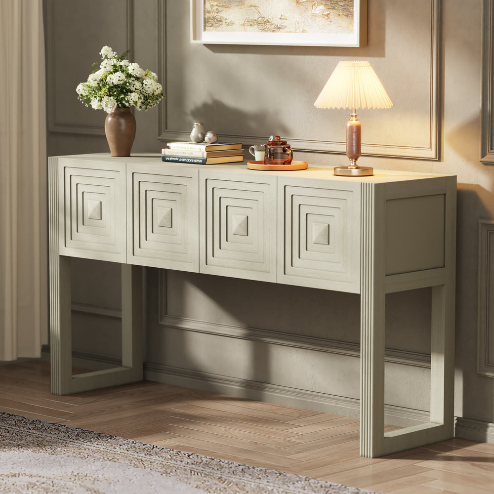 Geometric Carved Console Table with 3 Soft-Close Drawers