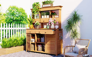 TOPMAX 65.7'' Tall Garden Potting Bench Table with Hutch - view 20