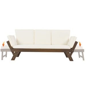TOPMAX Outdoor Adjustable Patio Wooden Daybed Sofa Chaise Lounge - in use