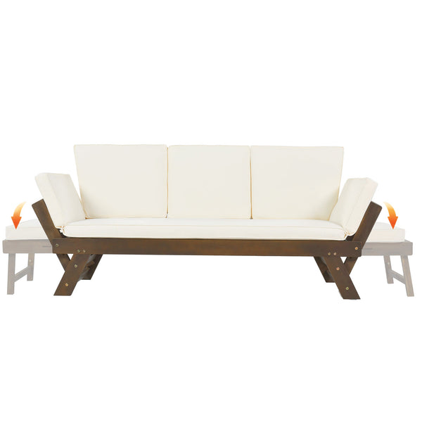 TOPMAX Outdoor Adjustable Patio Wooden Daybed Sofa Chaise Lounge - in use