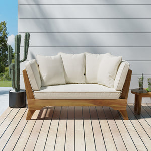 Outdoor Acacia Wood Expandable Daybed With Cushions - in use