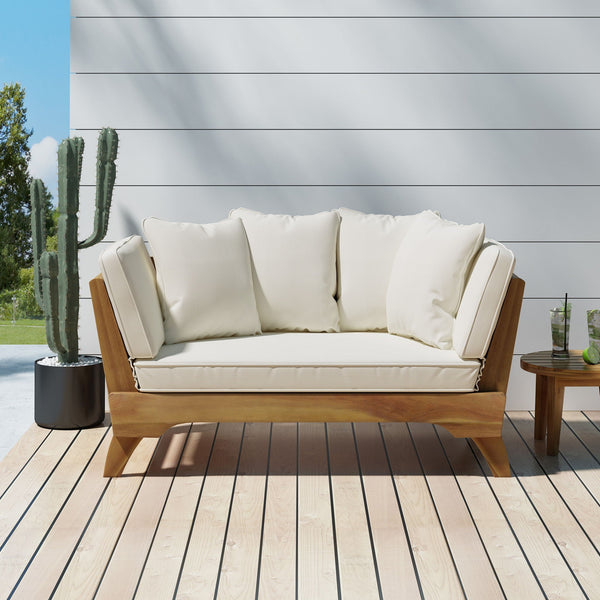 Outdoor Acacia Wood Expandable Daybed With Cushions - in use